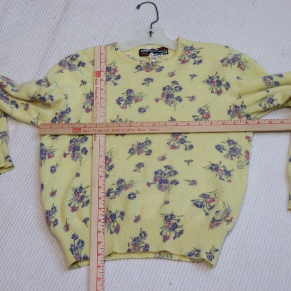 Vintage Alain Manoukian Floral Sweater Size 1 - Yellow Lambswool Blend Pullover - Picture 3 of 6